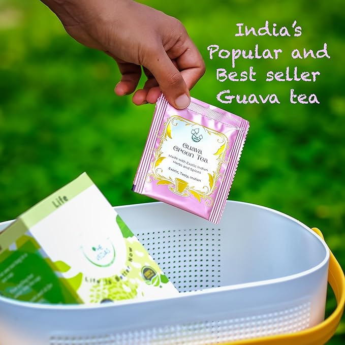 THE VEDAS Guava Green Tea | Herbal Tea made of Guava leaf, Guava fruit and Green Tea | Biodegradable Cotton Teabags | 20 Tea Bags(Pack of 1) - Bloomnest