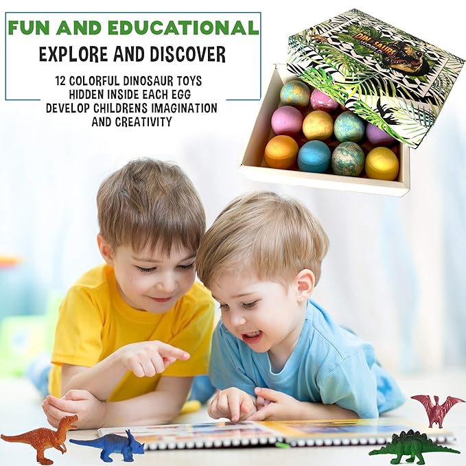 Bath Bombs for Kids with Surprise Inside - 12 Dinosaur Bath Bombs with Toys, Organic Colorful Bubble Bath Fizzies, Dino Egg Bath Bomb w/Rich Bubbles, Stocking Stuffers Christmas Gifts for Kids, Boys - Bloomnest