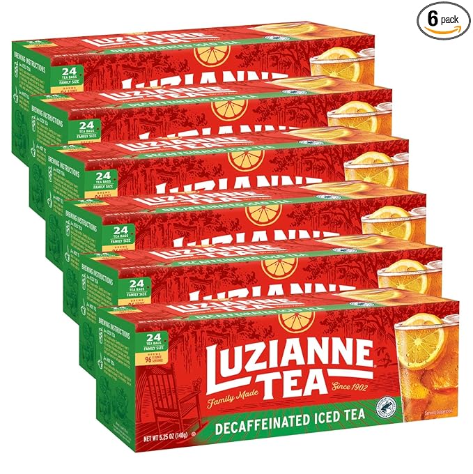 Luzianne Decaffeinated Iced Tea Bags, Family Size, 24ct Box (Pack of 6) - Bloomnest