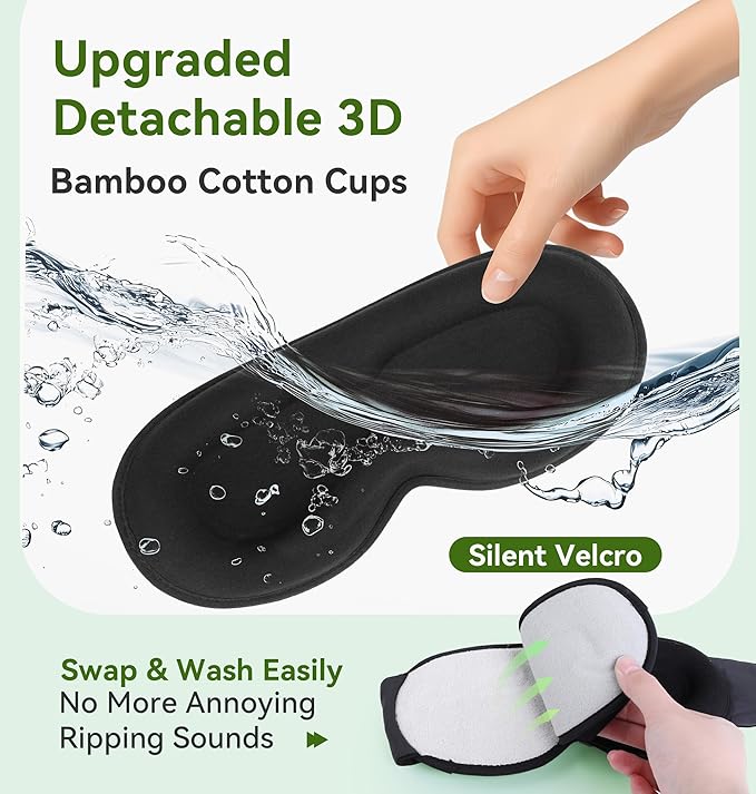 LC-dolida Bamboo Cotton Weighted Bluetooth Sleep Masks, 3D Weighted Sleep Masks with Bluetooth 5.4 Headphones, Total Blackout Bluetooth Sleep Mask for Women Men, Weight Eye Mask for Sleeping, Black - Bloomnest