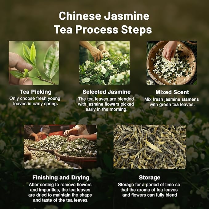 iTeaworld Jasmine Green Tea Loose Leaf Samplers Set, With Different Flowery Aromas, No Sweetener, Sweet After Taste, 4 Different Grades of Jasmine Tea Loose Leaf, 16 Pack/56g - Bloomnest