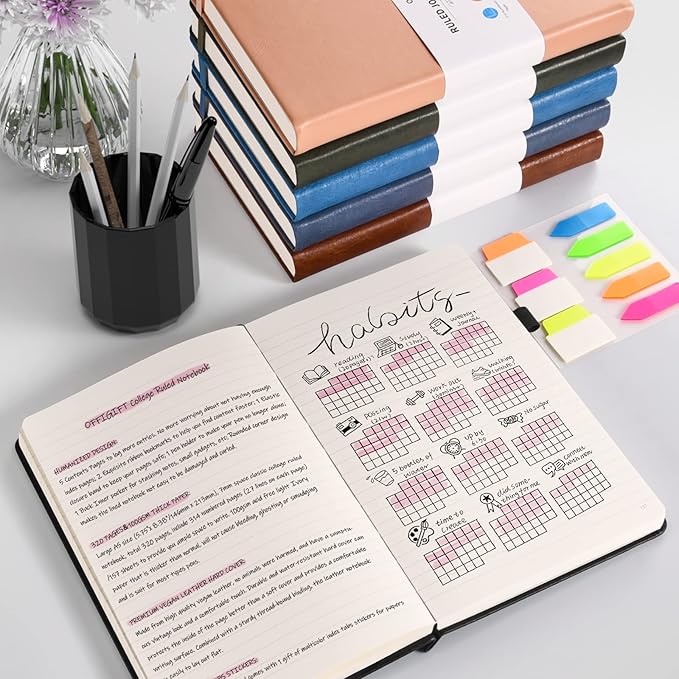 Lined Journal Notebook, Large A5 College Ruled Notebook, 312 Numbered Pages Work Notebook with Index Stickers, 100gsm Thick Paper, Hardcover Vegan Leather Journal for Women Men School Office, Blue - Bloomnest