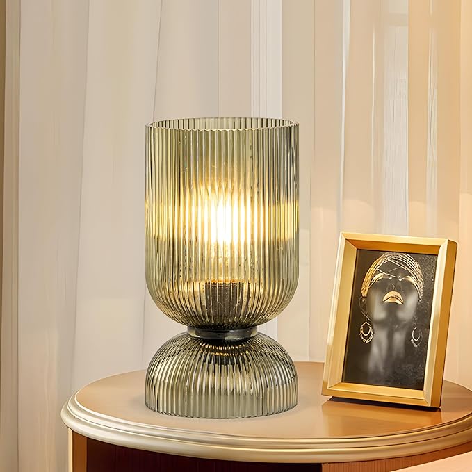 Modern Table Lamp,Glass Mid Century Lamp with Green Glass Shade, Bedside Lamp with On/Off Switch, Minimalist Nightstand Lamp for Bedroom, Living Room, Office (Bulb not Included) - Bloomnest