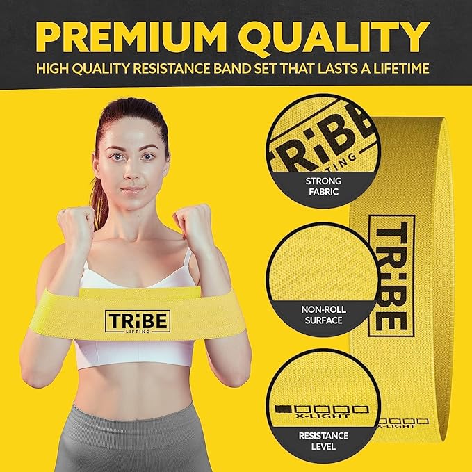 Tribe Lifting Fabric Resistance Bands for Glutes & Legs | 5 Fabric Workout Bands Set | Thick Booty Bands for Squats, Lunges, Hip Training, Physical Therapy & Home Workouts - Bloomnest