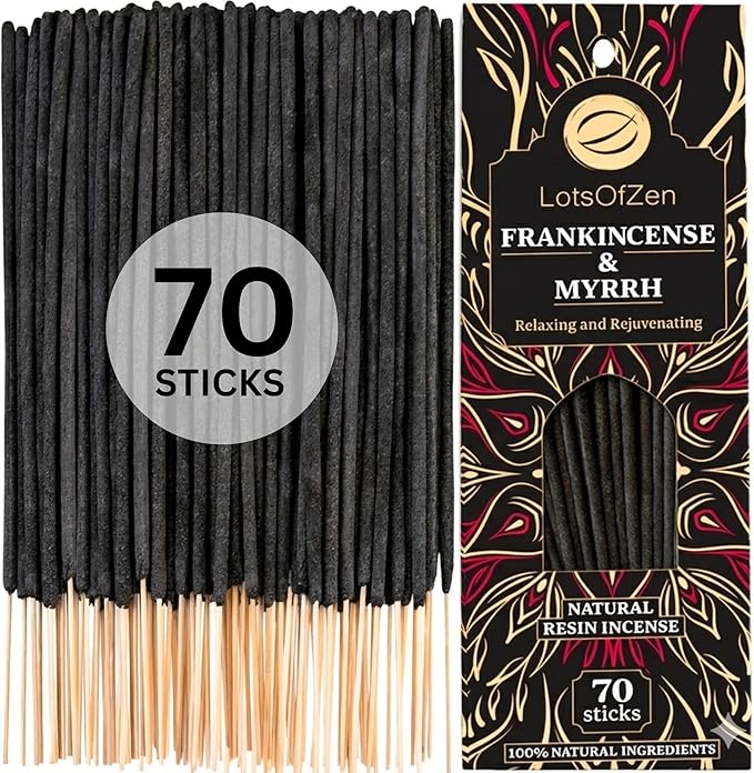 Frankincense and Myrrh Incense Sticks (70 Pack) – Long Burning Natural Resin Smudge Kit for Spiritual Cleansing, Meditation & Energy Balance LotsOfZen