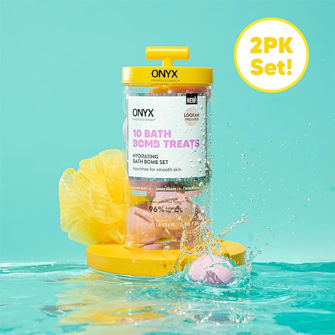 Onyx Professional Hydrating Bath Bomb Gift Set, 2 Pack - Includes 20 Bath Bombs and 2 Loofahs, Nourishes for Smooth Skin, Made with Shea Butter - Bloomnest