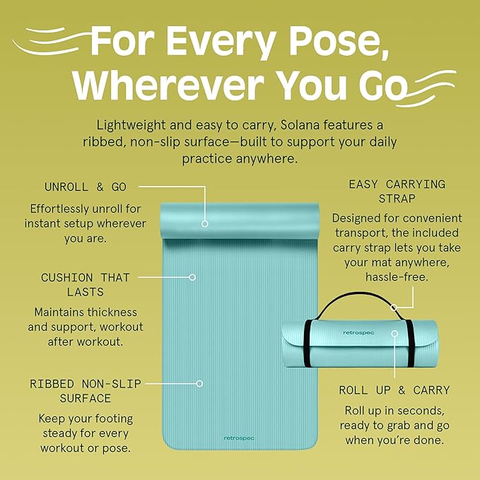 Retrospec Solana Yoga Mat 1" Thick With Nylon Strap For Men & Women - Non Slip Exercise Mat For Home Yoga, Pilates, Stretching, Floor & Fitness Workouts