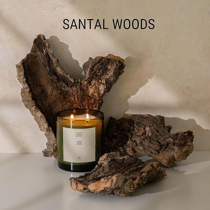Craft & Kin 12oz Santal Woods Christmas Scented Candle for Home | Premium Green Winter Scented Candles for Men | Made with Natural Soy | Gifts for Men and Women | Nature Collection - Bloomnest