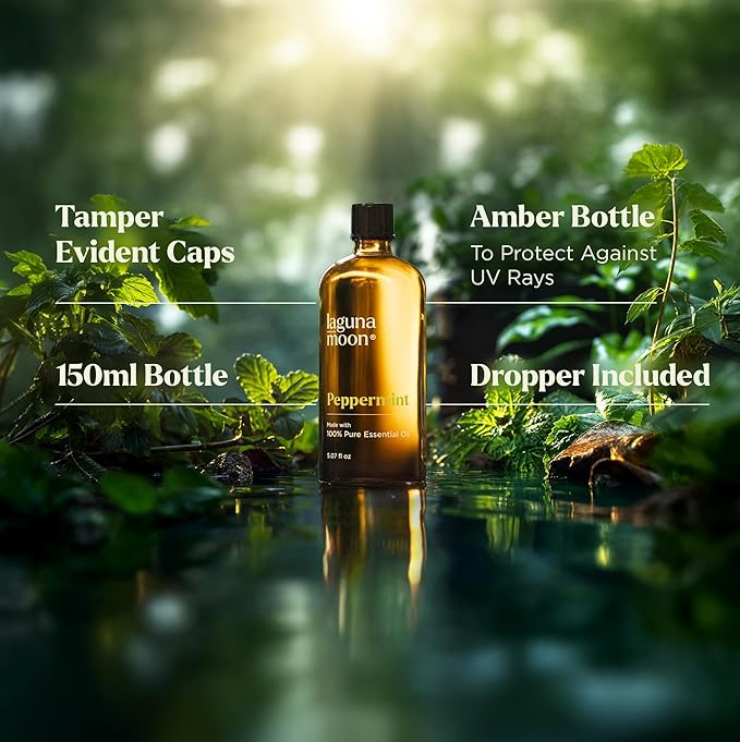 Lagunamoon Peppermint Oil - Natural Pure Essential Oils for Diffusers, Aromatherapy, Humidifiers, Candle Making Scents - Fresh Fragrance Scents for Home, Office, Cars and Cleaning Products (150mL) - Bloomnest