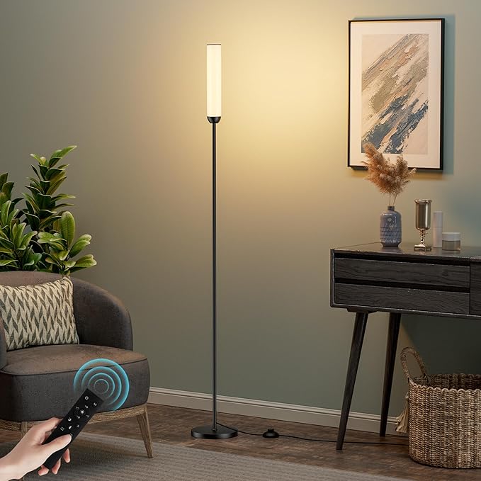 Ambimall LED Floor Lamp with Remote Control, 65" Standing Lamp with Stepless Adjustable 3000K-6500K Colors & 5%-100% Brightness, Foot Switch(Black) - Bloomnest