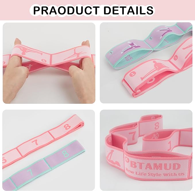 2 PCS Stretch Strap for Kids Dance Elastic Band for Children Gymnastics Stretching Strap Kids Stretching Bands Multi-Loop Adjustable Exercise Bands Stretching Resistance Ballet Bands -8 Loops - Bloomnest
