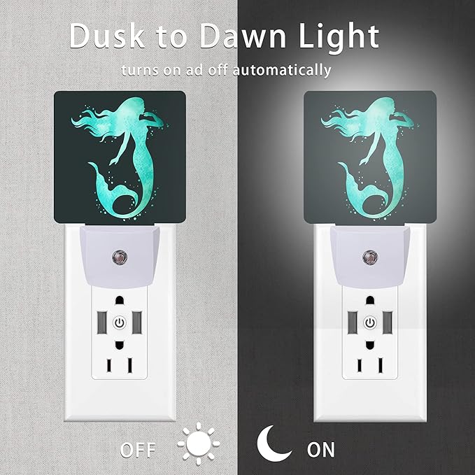 Summer Sea Fish Night Light,Green Mermaid Underwater Marine Night Lights Plug into Wall for Boys Girls, Led Lights Indoor Home Decor 0.5W Nightlight Sleep Friendly