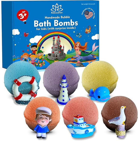 Bath Bombs for Kids Set with Toys Surprise Inside for Kids | Nautical Toys | Natural and Safe for Girls, Boys, Teens - Perfect for Gift - Handmade in USA - Bloomnest