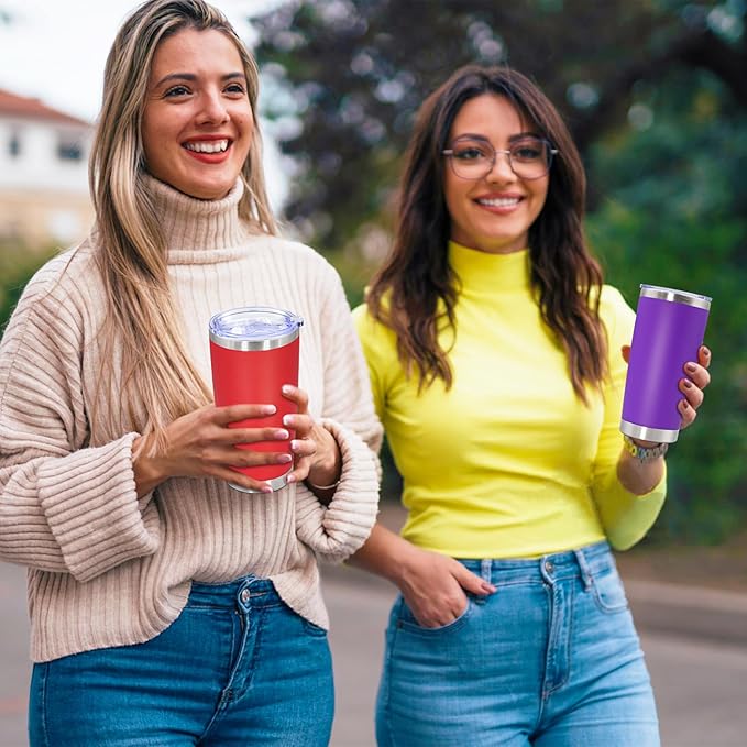 20oz Tumbler Stainless Steel Tumbler Cup with Lid Vacuum Insulated Double Wall Travel Mug, Durable Powder Coated Travel Coffee Tumbler Mug for Hot & Cold Drinks, Red,4 Pack - Bloomnest