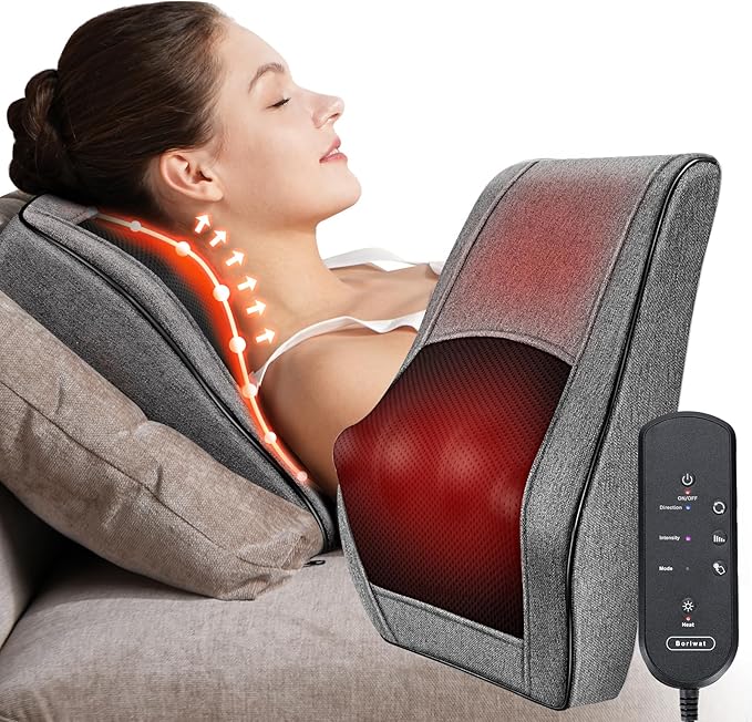 Boriwat Back Massager with Heat, Neck Massager for Pain Relief Deep Tissue, 3D Kneading Massage Pillow for Back, Neck, Shoulder, Legs, Gifts for Women Men Mom Dad - Bloomnest