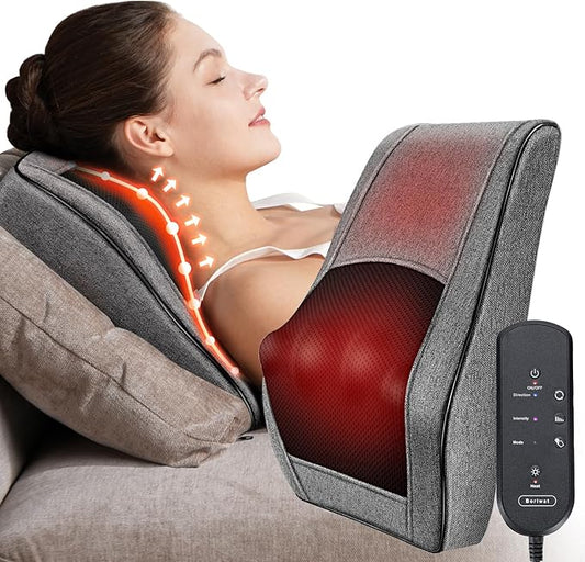 Boriwat Back Massager with Heat, Neck Massager for Pain Relief Deep Tissue, 3D Kneading Massage Pillow for Back, Neck, Shoulder, Legs, Gifts for Women Men Mom Dad - Bloomnest