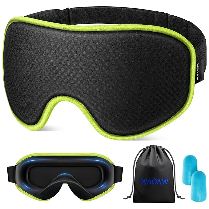 WAOAW Sleep Mask for Men Women: Blackout Eye Masks for Sleep - 3D Breathable Soft Comfortable Eye Mask for Travel - Adjustable Light Blocking Night Masks for Sleeping