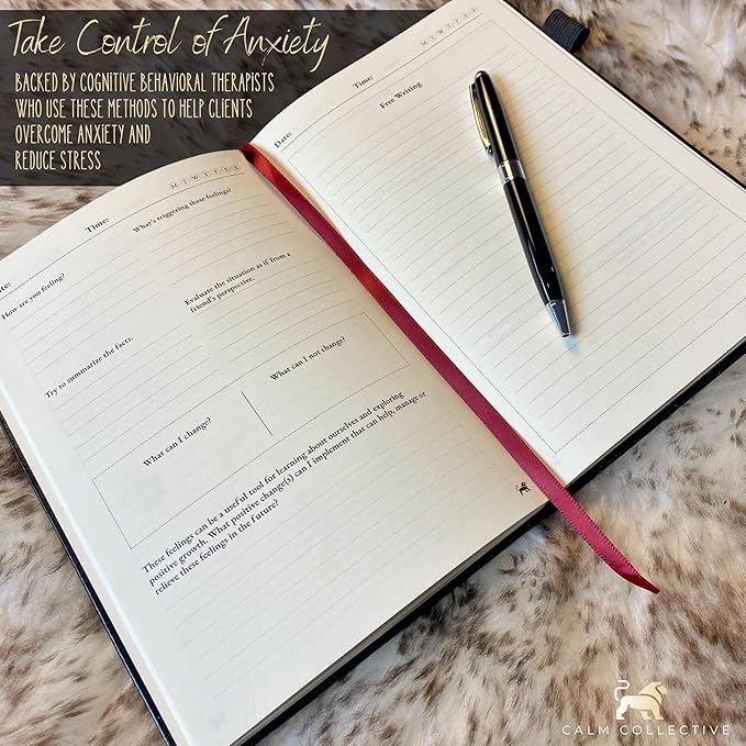 Calm Collective Guided CBT Anxiety Relief Journal Kit for Mental Health Therapy with Free Pen Included, Mindfulness Self Care Prompts, Gratitude & Habit Tracker, Wellness Gift Diary Notebook CalmCollective