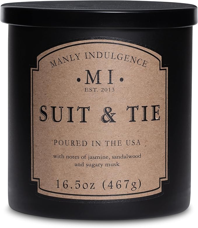 Manly Indulgence Suit & Tie Scented Candles for Men, 16.5 oz Single Wick, Premium Soy Blend Wax, 60H Burn, Candles for Home Scented – Made in The USA - Bloomnest