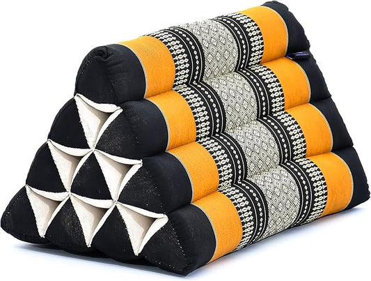 Leewadee Triangle Cushion – Comfortable Backrest for TV or Reading, Incline Pillow for Relaxing Made of Kapok, 20 x 13 x 13 inches, Black Orange - Bloomnest