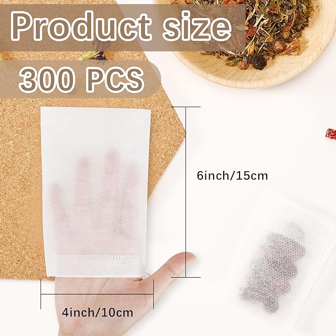 300 Pcs Empty Tea Bags for Loose Leaf Tea, Disposable Large tea Filter Bags with Drawstring Cold Brew Coffee Bag fillable Cloth Diy Empty Tea Sachets for Loose tea, Coffee, Herbs, Spice (4 x 6 inch) - Bloomnest