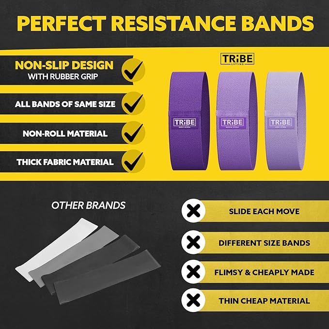 Tribe Lifting Fabric Resistance Bands for Legs - Workout Bands Resistance Bands for Men and Women - Booty Bands for Working Out - Exercise Bands Resistance Bands Set - Elastic Bands for Exercise