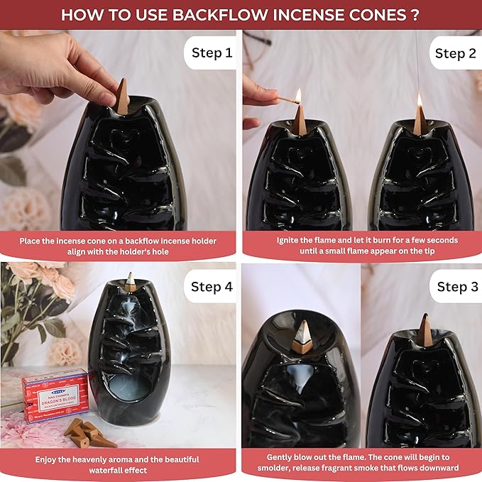 Dragon's Blood Backflow Incense Cones for Waterfall Aromatic Smoke Fountain Haze Falls and Mat Bundle - Pack of 6 TRUMIRI