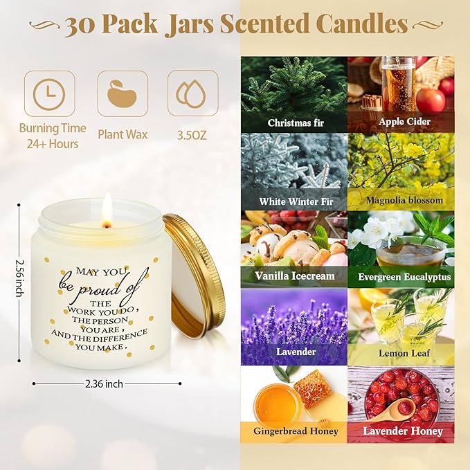 Roowest 30 Pcs Employee Appreciation Week Gifts Candle Jars 3.5 oz Thank You Gift Bulk Soy Wax Jar Inspirational Candle Business Office Favor for Teacher Nurse Coworker (Wramth Scents Style) - Bloomnest
