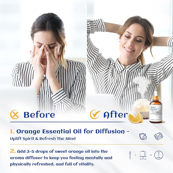 HIQILI 30ML Sweet Orange Essential Oil - Pure and Natural for Diffuser, Skin - 1 Fl Oz - Bloomnest