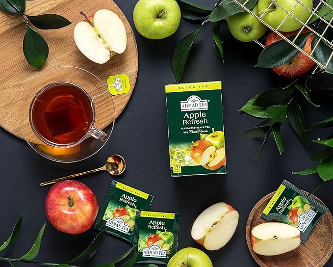 Ahmad Tea Black Tea, Apple Refresh Teabags, 20 ct (Pack of 1) - Caffeinated & Sugar-Free - Bloomnest