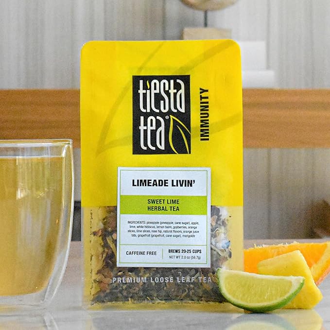 Tiesta Tea - Limeade Livin, Loose Leaf, Sweet Lime Herbal Tea, Non-Caffeinated Fruit Blend, Make Hot or Iced Up to 25 Cups, 2 oz Resealable Pouch - Bloomnest