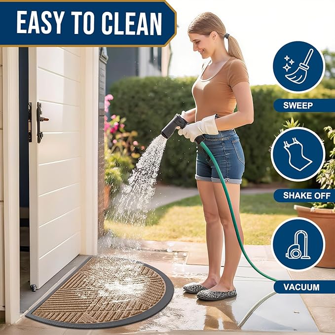 Smiry Half Circle Front Door Mat Outside Entrance, Heavy Duty Sturdy Natural Rubber Doormat, Trap Dirt and Moisture, Low Profile Mats for Indoor Outdoor Entry, Irregular Triangle (47x32, Coffee) - Bloomnest