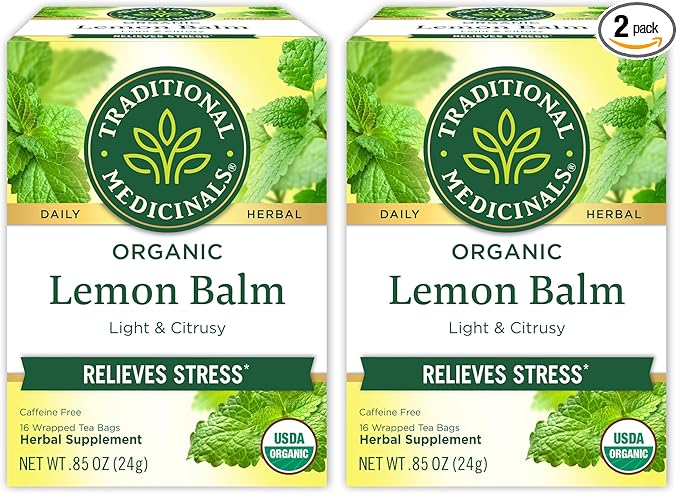 Traditional Medicinals Organic Lemon Balm Tea, Tea Bags | Herbal | Pack of 2 | 16 Count | Calming - Bloomnest