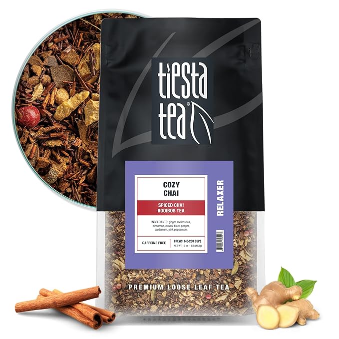 Tiesta Tea - Cozy Chai, Loose Leaf, Spiced Chai Rooibos Tea, Premium Caffeine-Free Herbal Blend, Makes Hot or Iced & Up to 200 Cups, 16oz Resealable Bulk Pouch - Bloomnest