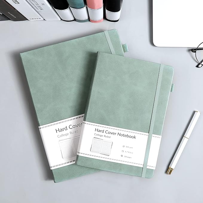 CAGIE Lined Journal Notebook for Women Men 320 Pages 100 Gsm Paper Thick Journaling Notebooks A5 Leather Journals for Writing Hardcover Journal Supplies for Work Note Taking Diary, 5.7x8.3 In, Green - Bloomnest