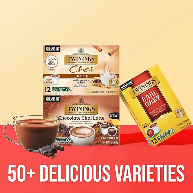 NEW Twinings Chocolate Chai Latte Tea 60 K-Cup Pods for Keurig, 10 Count (Pack of 6), Velvety Smooth Cocoa with Real Spiced Tea, Caffeinated, Enjoy Hot or Iced - Bloomnest