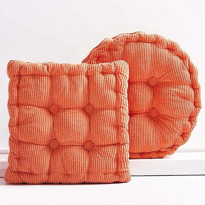 Large Square and Round Floor Cushions for Adults 2 Pack Meditation Floor Pillow Orange Corduroy Floor Seat Pillows Cushion for Living Room Balcony Tatami Yoga,18x18 Inch - Bloomnest
