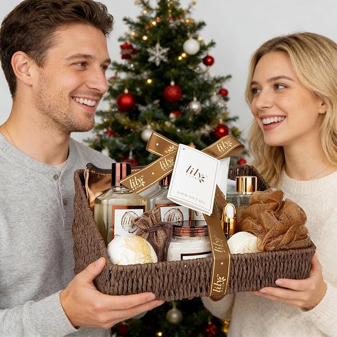 Valentines Day Gifts Bath and Body Gift Basket Set for Women - Coconut Vanilla Gift, Spa Gift Basket 17-Piece Bath Gift Set Self Care Gift for Mothers Day, Fathers Day, Birthday, Christmas Gifts