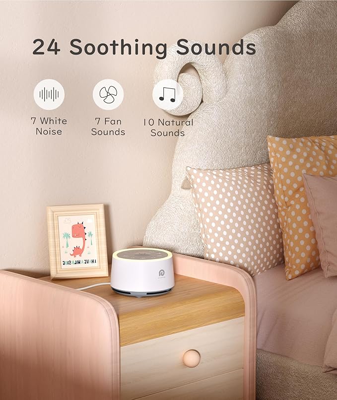 Dreamegg D1 Sound Machine Baby - White Noise Machine for Baby with Night Light, 24 High Fidelity Sounds, Timer & Memory Feature, Noise Machine with Nursery Lamps for Adults, Home, Office (White) - Bloomnest
