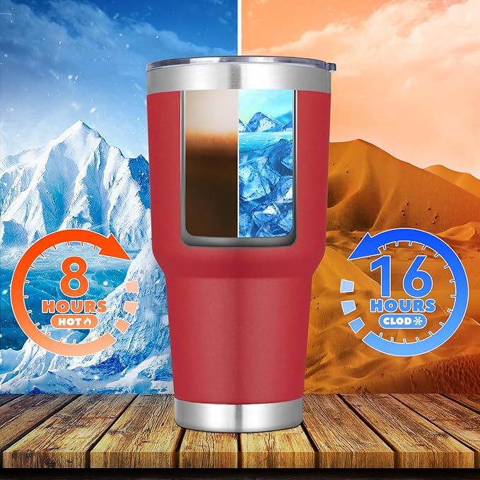 DOMICARE 30 oz Tumbler with Lid and Straw, Stainless Steel Tumblers Bulk, Insulated Vacuum Double Wall Travel Coffee Mug, Durable Powder Coated Tumbler Cups (Red, 12) - Bloomnest