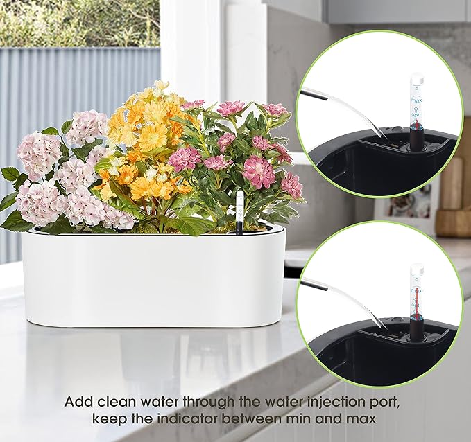SAROSORA 16" Oval Self Watering Planter with Water Level Indicators for Plants & Flower Home Garden Outdoor Indoor Succulent | Herb pots | Window Box (1, Oval, White) - Bloomnest