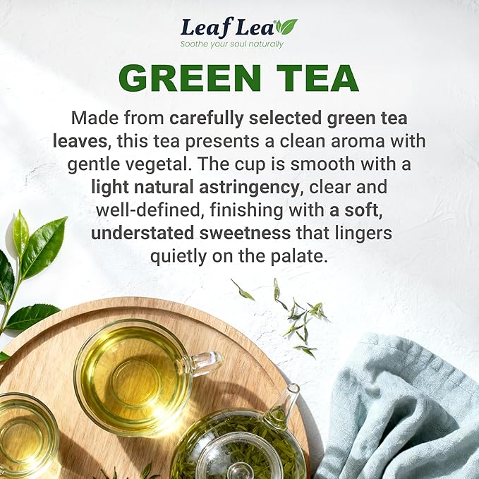 LeafLea 80 Premium Green Tea Bags, Pure Green Tea Leaves, Bright & Mild Flavor with Caffeine, Daily Wellness and Naturally Uplifting, Sugar-Free, Non-GMO, Vegan, Individually Wrapped (2 Pack) - Bloomnest