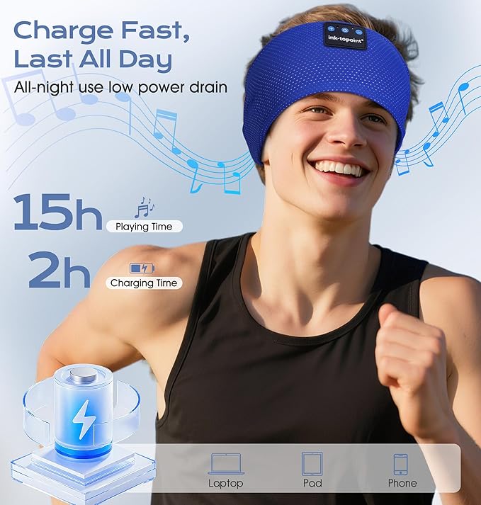 ink-topoint Sleep Headphones Bluetooth 5.4 Headphone, Sports Earphones with HD Stereo Speakers Breathable Sports Headphones for Running, Yoga, Travel, Sleeping, Ideal Gifts for Men Women - Bloomnest