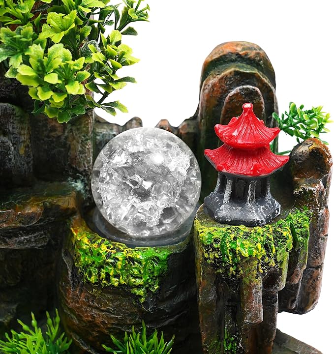 Desktop Fountain, 11.8 * 7.87 * 14.9in Indoor Waterfall Bonsai Desktop Small Water Fountain Resin Rockery Waterfall Mini Rockery Water Fountains with Atomizer for Living Room Corridor Entrance - Bloomnest