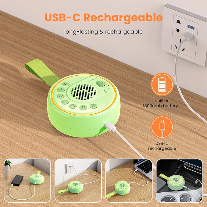 White Noise Machine Portable Sound Machine with 22 Soothing Sounds for Kids Adults, 4 Modes Night Light,3 Sleep Timer,Sound Therapy for Home Office Travel,Green - Bloomnest