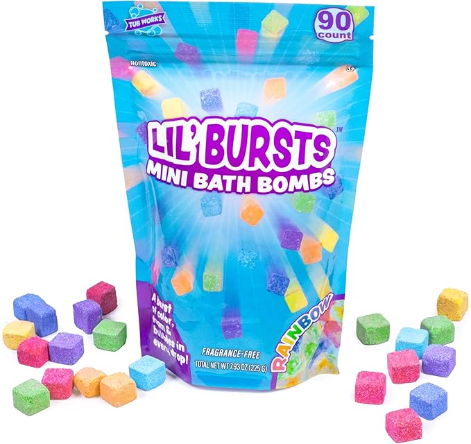 Tub Works® Lil' Bursts™ Mini Bath Bombs for Kids, 90 Count, Rainbow | Nontoxic | Tiny Kids Bath Bombs with A Burst of Color, Foam & Bubbles | Customize Toddler Bath with 7 Colors | Make Bathtub Art - Bloomnest