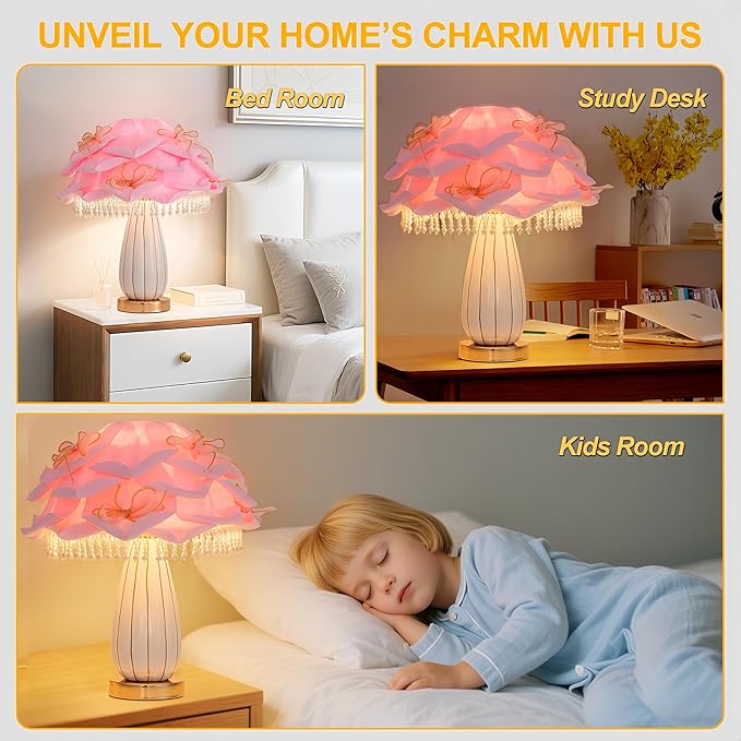 Pink Girls Table Lamp Romantic Bouquet Bedside Lamp Cute Nightstand Light Nordic Table Lamp for Bedroom Living Room Entry Office Study Room Kid Room Valentines Dating Wedding Decor - Bloomnest