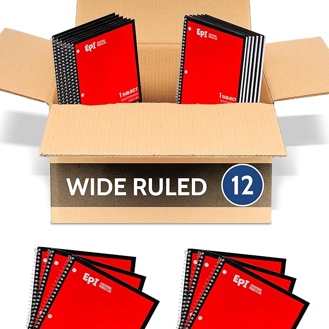 EPI Spiral Notebook | Wide - 70 Sheets, Durable Spiral Binding | 10.5 x 8 in | Classroom Supplies | School, Office, Note Taking, Journaling - 12 Pack - Bloomnest
