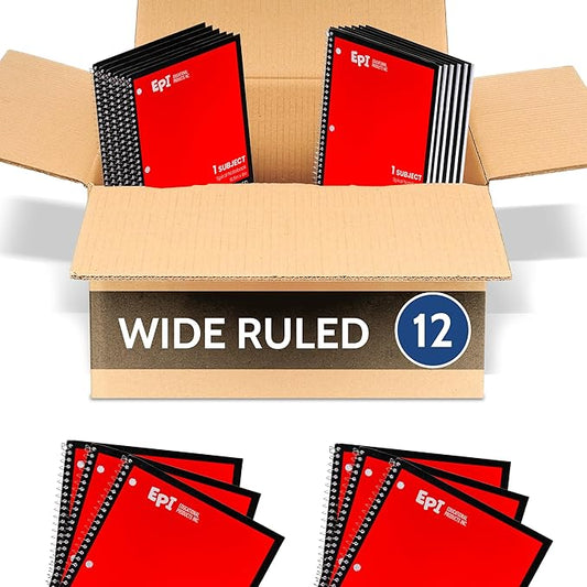 EPI Spiral Notebook | Wide - 70 Sheets, Durable Spiral Binding | 10.5 x 8 in | Classroom Supplies | School, Office, Note Taking, Journaling - 12 Pack - Bloomnest