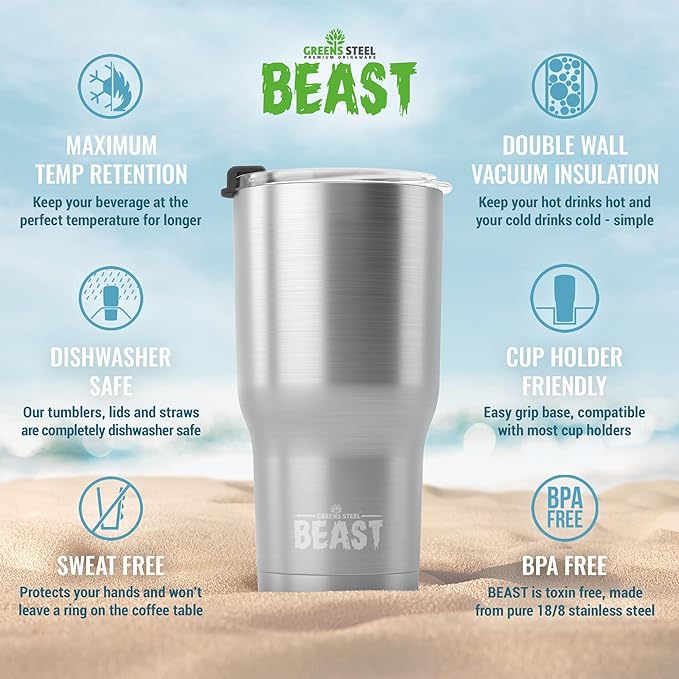 Beast 20 oz Tumbler Stainless Steel Vacuum Insulated Coffee Ice Cup Double Wall Travel Flask (Stainless Steel) - Bloomnest